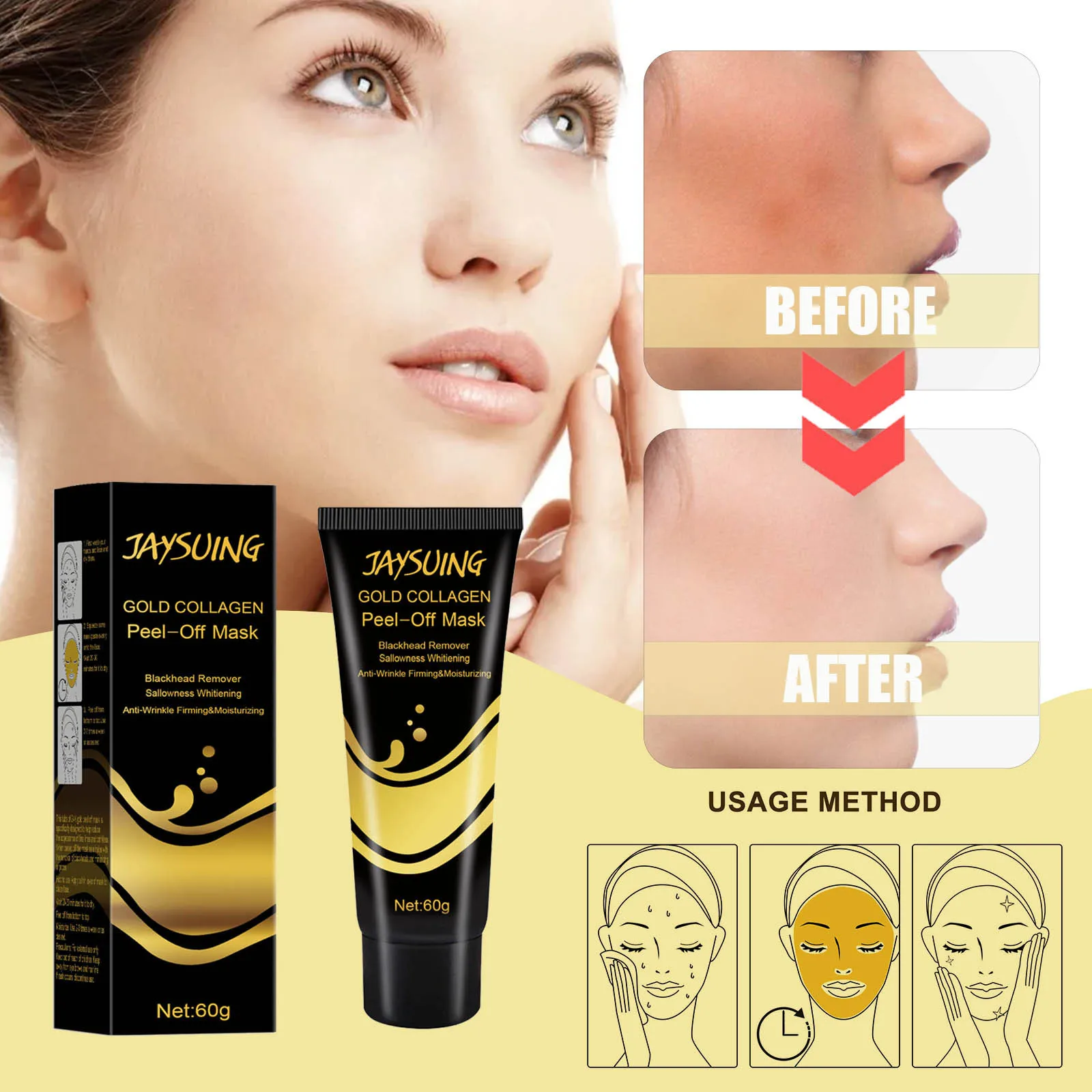 

Jayswing Gold Tearing facial mask Cream Apply facial mask to control oil shrink pores remove blackheads moisturize facial mask