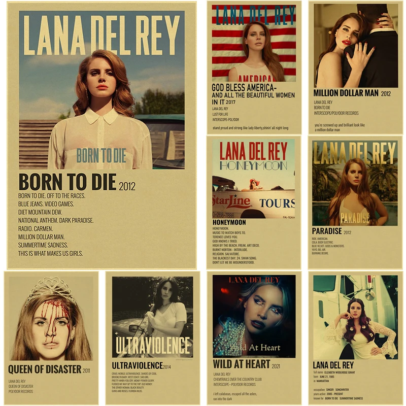 

Singer Lana Del Rey Album Posters Born To Die/Paradise Retro Kraft Paper Sticker DIY Room Bar Cafe Decor Gift Art Wall Paintings