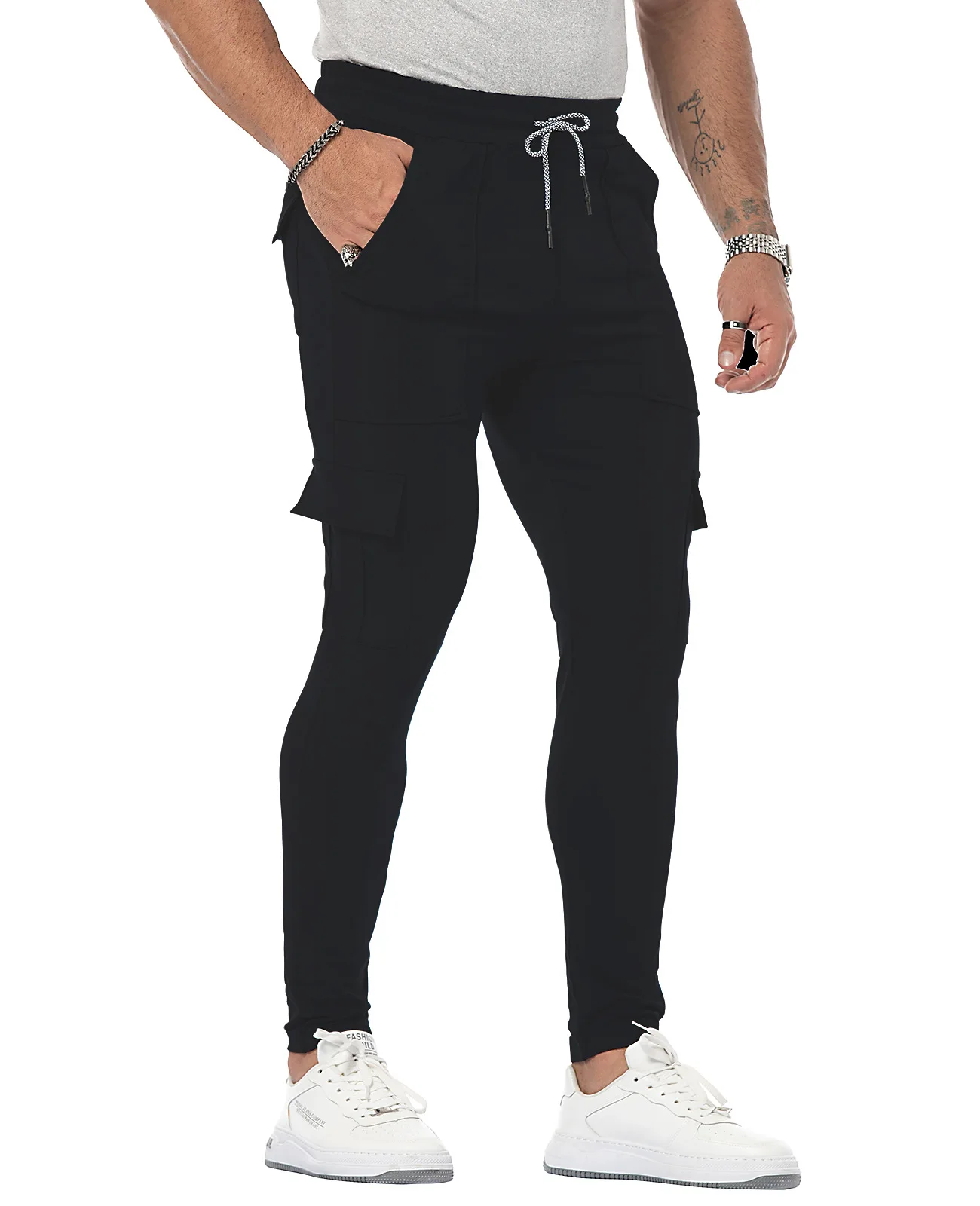 Spring Autumn New Men's Sports Pants Cotton Tight-fitting Tie Feet Multi-pocket Casual Pants Sweatpants Men Jogging Pants Men