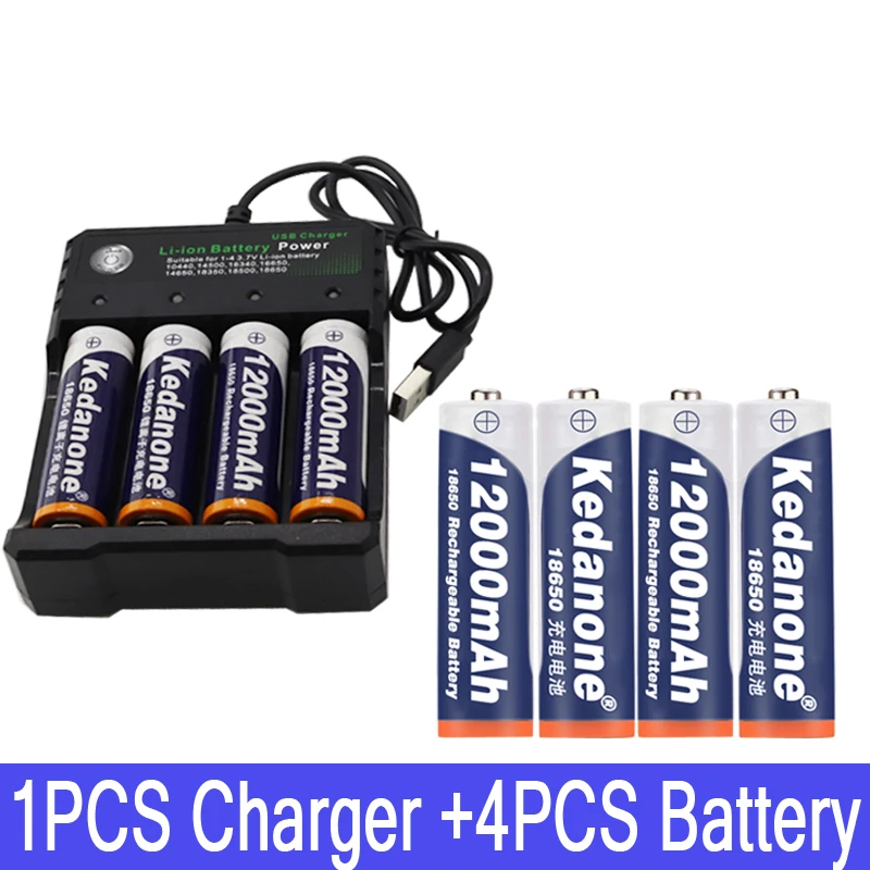 

Перезаряжаемая литий-ионная батарея для светодиодного фонарика, батарея 18650 3,7 в 12000 мАч, оптовая продажа + зарядное устройство USB, новинка 2022