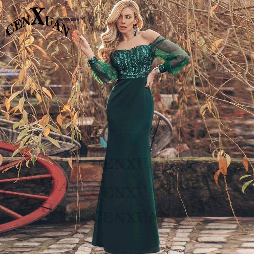 

Cenxuan Emerald Mermaid Sparkly Mother of The Brides Appliques Birthday Women Evening Party Robes De Soirée Customised
