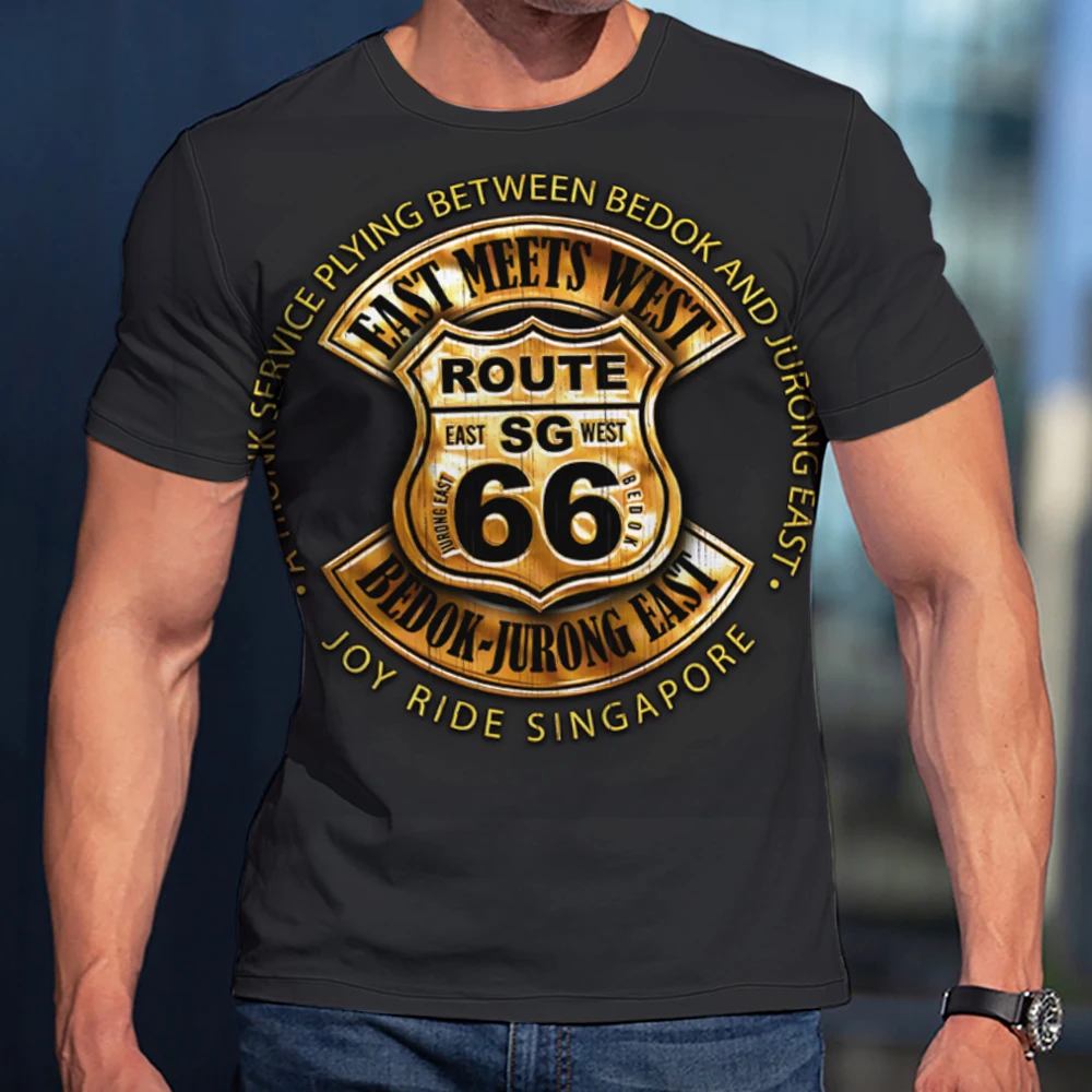 

Summer New Male T-Shirts Of Large Sizes Vintage Loose Clothing Short Fashion America Route 66 Printed Letters The Red Breathable