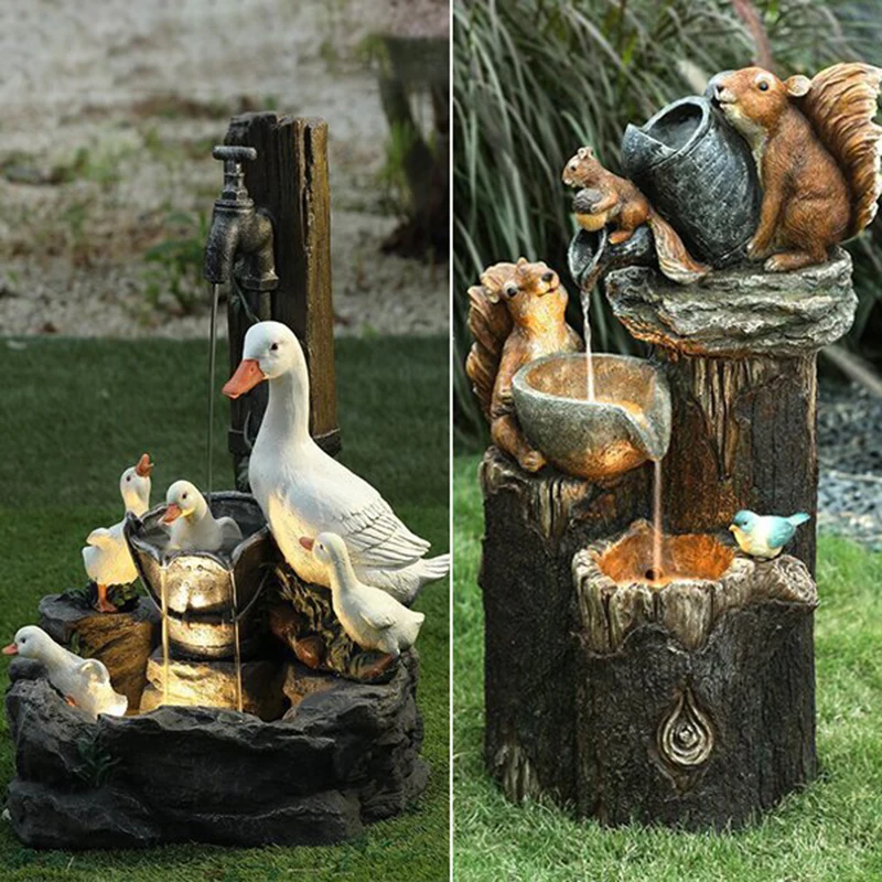 

C3 Duck Solar Power Squirrel Garden Decoration Resin Patio Fountain Design With Led Light Outdoor Simulation Decoration Gifts