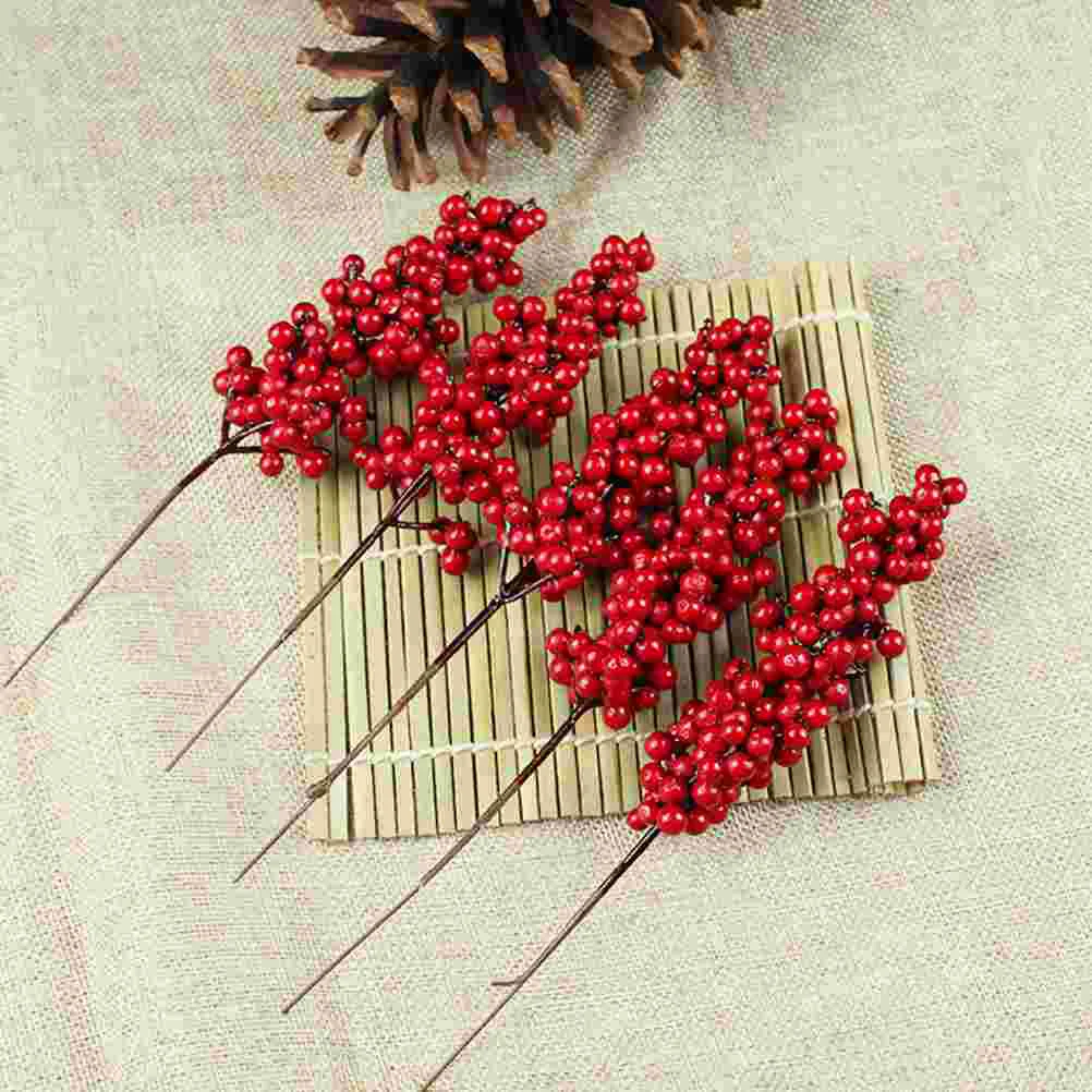 

Christmas Red Berry Berries Artificial Stems Picks Pine Tree Holly Branches Xmasdecoration Floral Wreath Pick Decorations Decor