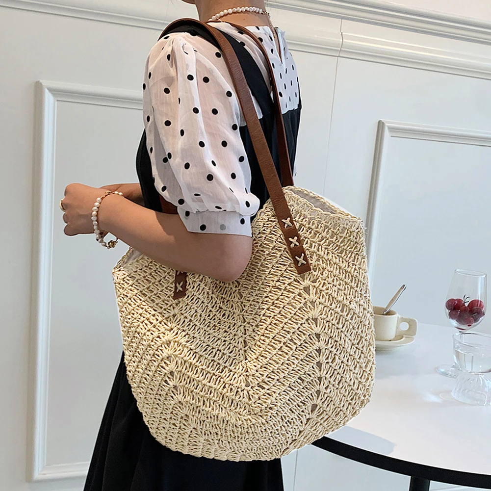 

Casual Large Capacity Hollow Shoulder Bags Women Tote Bags Paper Rope Hand-Woven Fashion Handbags Elegant Portable