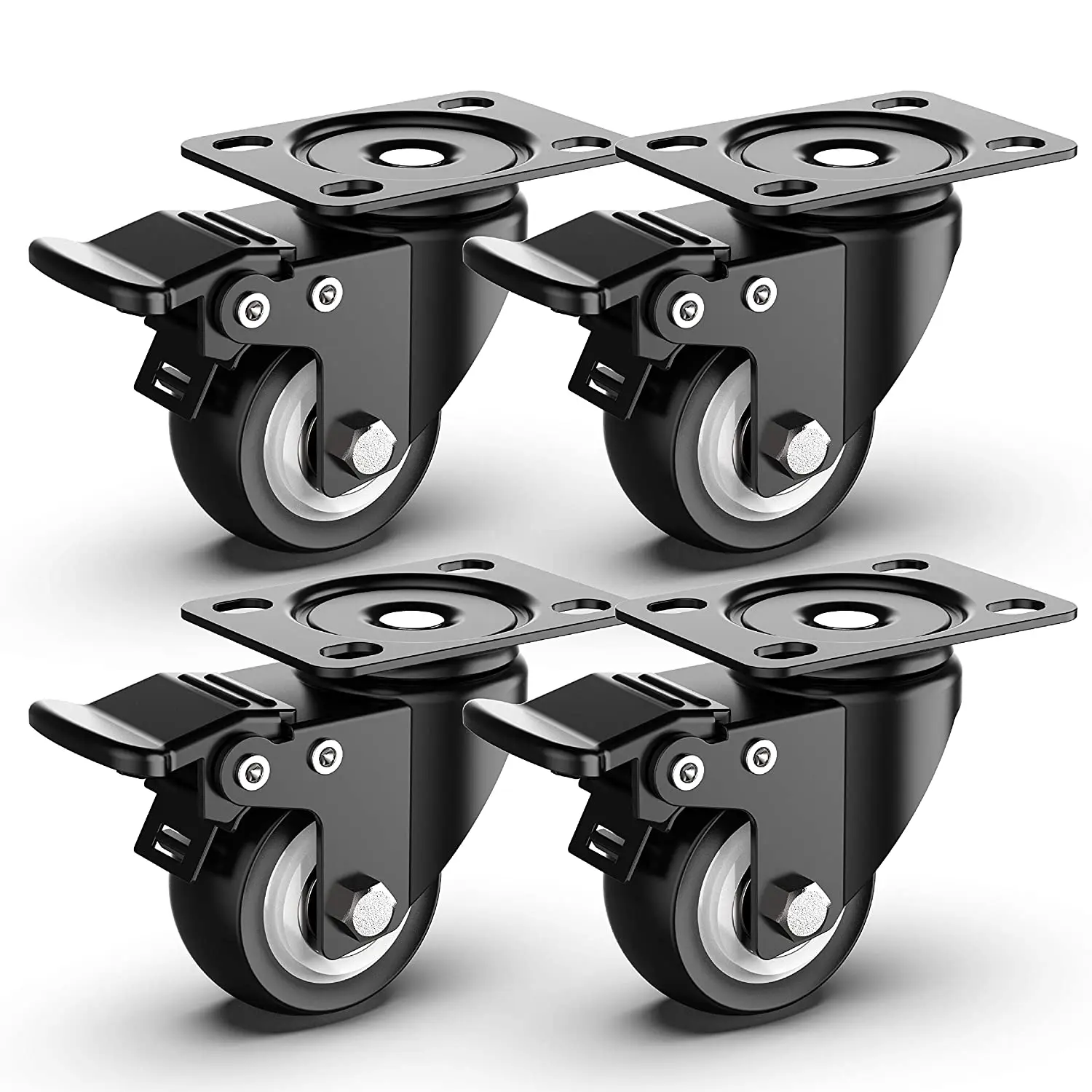 

2 inch Swivel Caster Wheels,Heavy Duty Plate Casters with Safety Brake Total Capacity 600lbs (pack of 4)