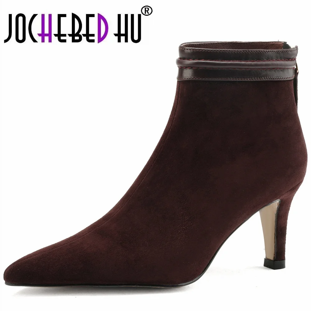 

[Jochebed HU】 2022 новые брендовые пикантные взрослые женские ботильоны с острым носком из натуральной кожи на тонком высоком каблуке Офисная Жен...
