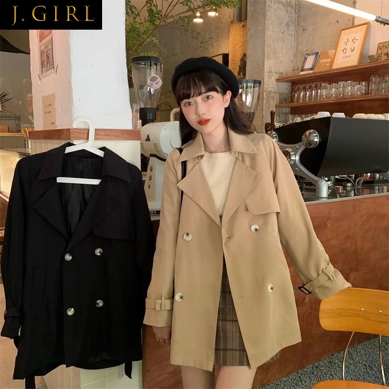 

Тренч женский двубортный, элегантный классический Свободный плащ в стиле ретро, Повседневная Базовая верхняя одежда, однотонный цвет, весн...