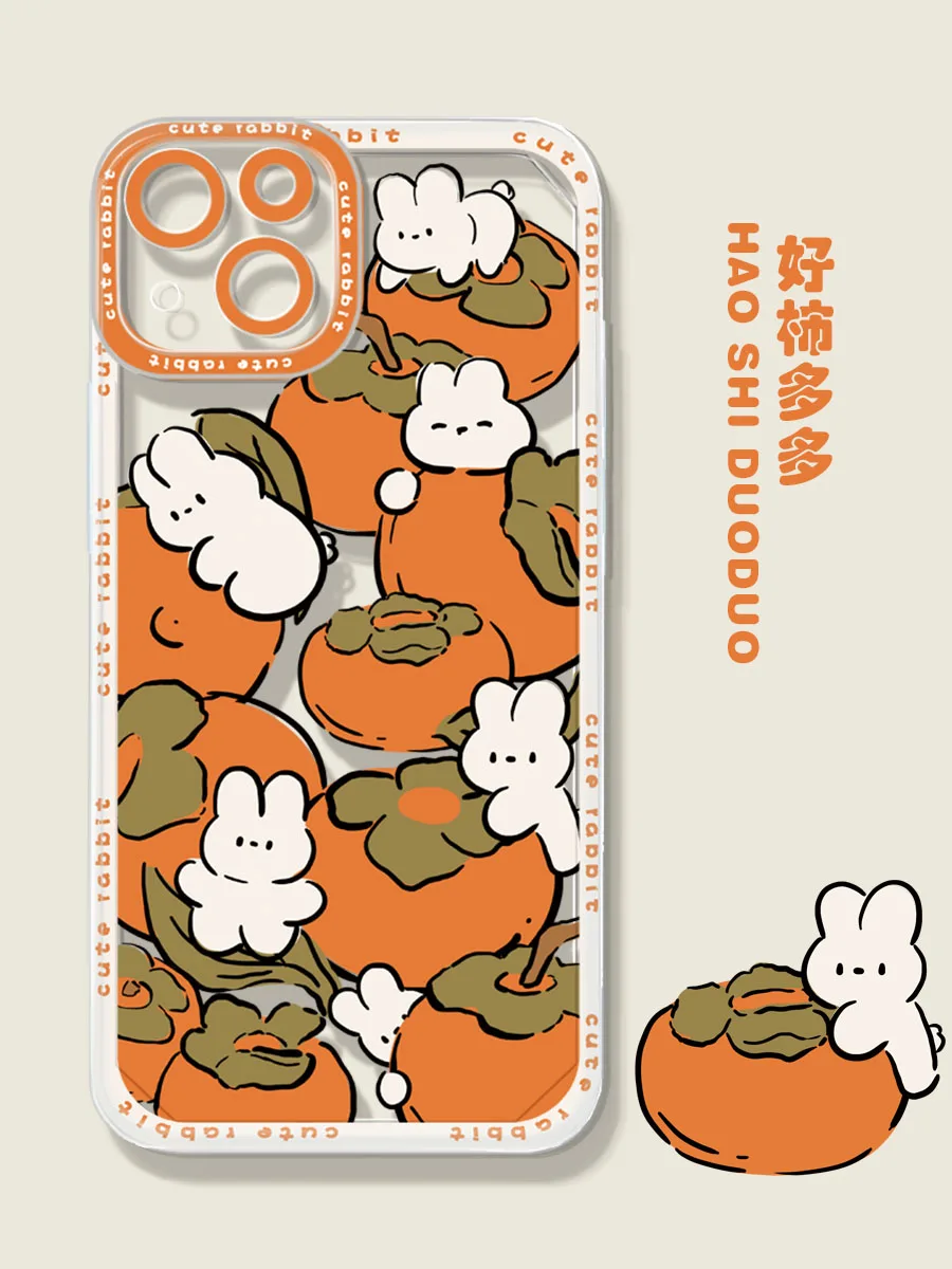 

Creative Cartoon Persimmon Cute Rabbit Phone Case For IPhone 14Pro Max 13Plus 12 11 X XR/XS INS Style Transparent Silicone Cover