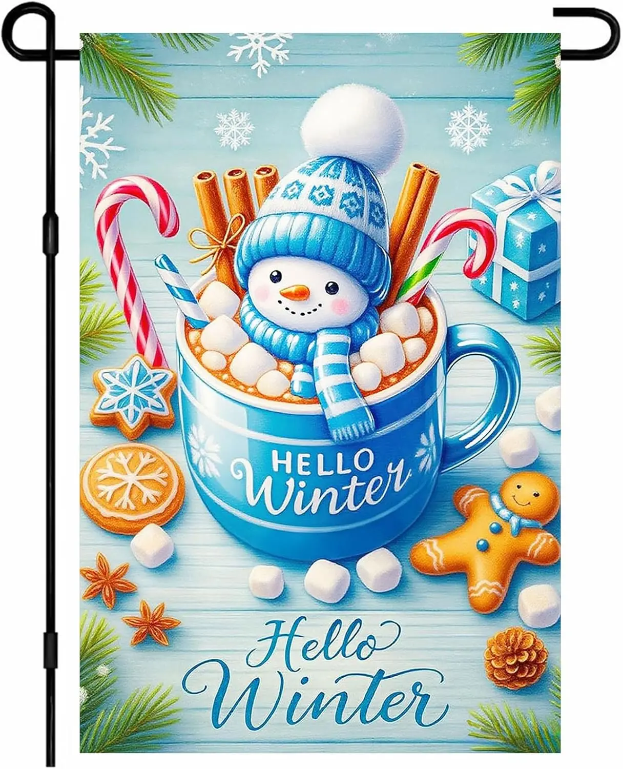 Фото Флаг для сада IVN Winter Garden 12x18 дюймов, двусторонний, с изображением снеговика и какао-конфет, для улицы, двора, входной двери, газона, веранды, патио EEZ №1