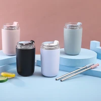outdoor car portable thermos cup coffee travel cup water bottle with straw cold drink cup stainless steel vacuum insulation cup