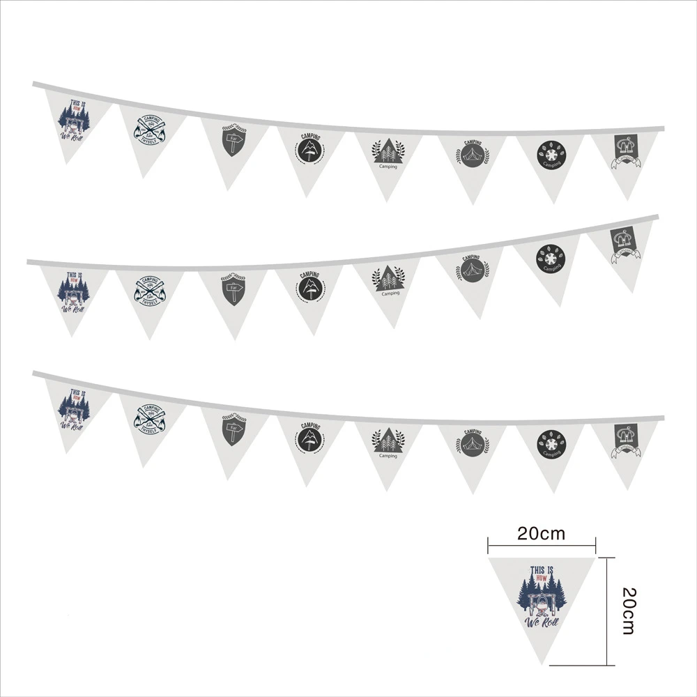 

New Outdoor Camping Party Decoration White Balck Pennat Garland Camp Tent Hanging Flag Adults Adventure Birthday Banner
