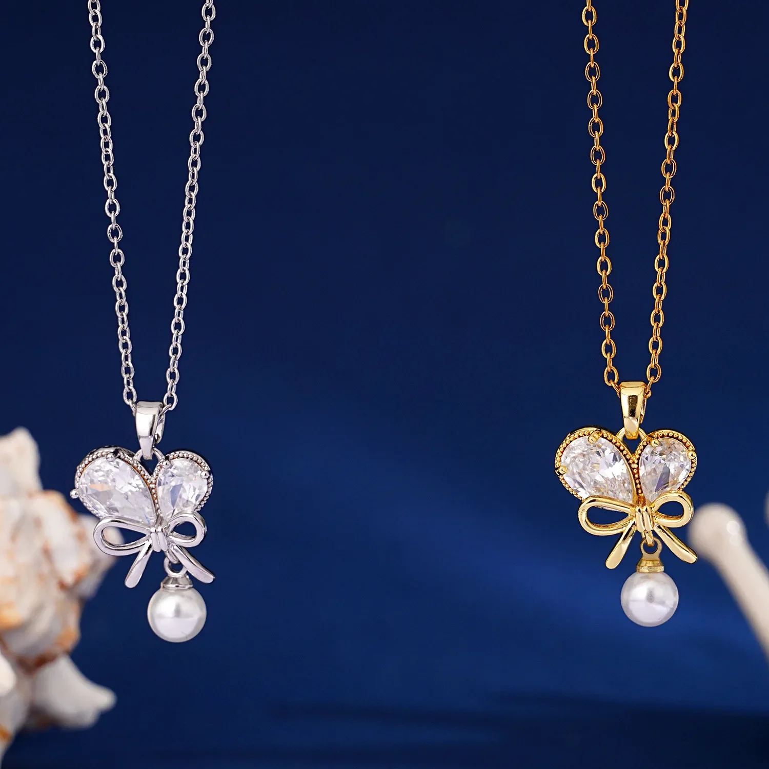 Модное ожерелье с подвеской в виде сердца жемчуга банта из циркония для женщин и