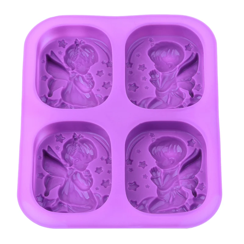 

4 Holes Angels Silicone Mold Die Food-Grade Material Angel Couple Soap Mold Cake Maker Tool Kitchen Bakeware Supplies
