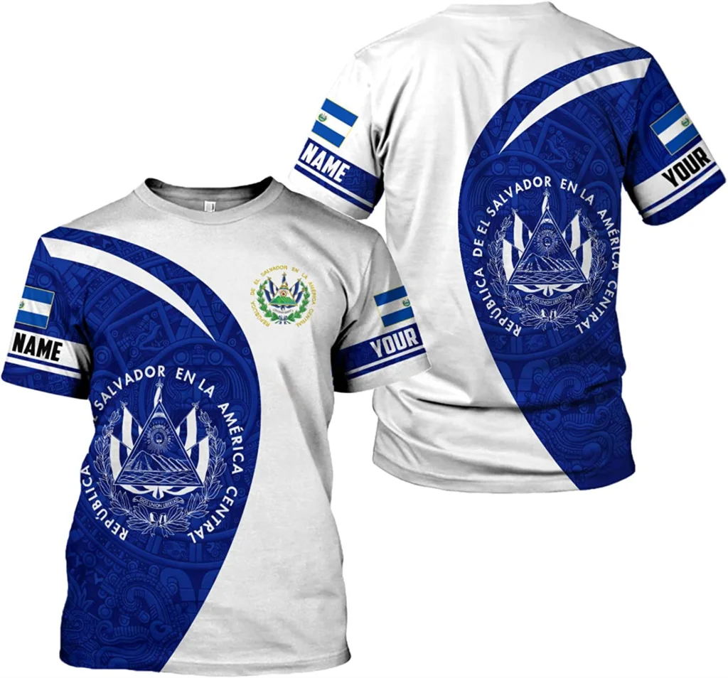 

Men's t shirtss El Salvador National Emblem Printed Pullover O Neck Short Sleeve Custom Name Clothing Oversized T shirts For Men