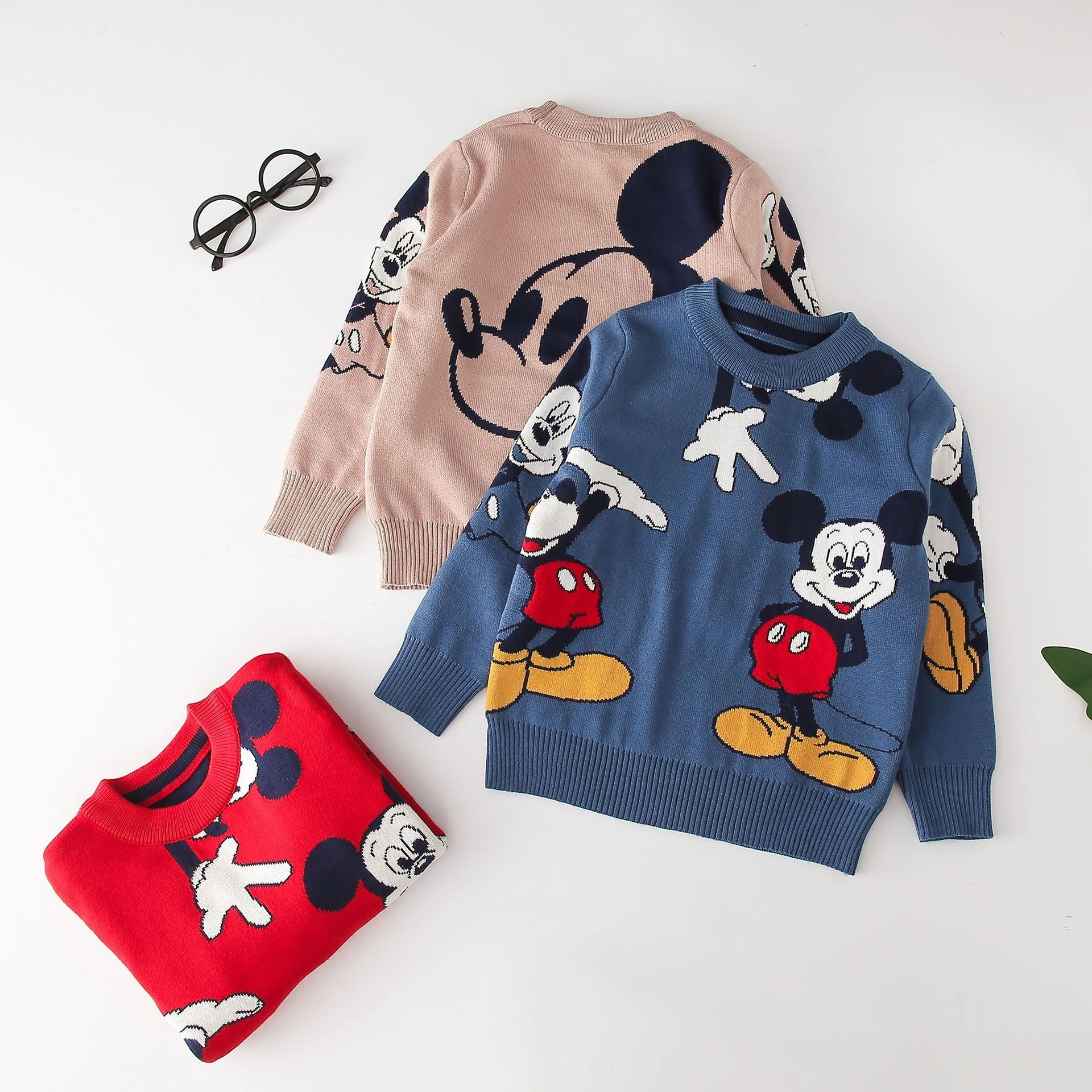 

Disney 2-7 Years Old Autumn and Winter Mickey Mouse Cartoon Knitted Pullover Sweater For Boys and Girls Plus Size Warm Top