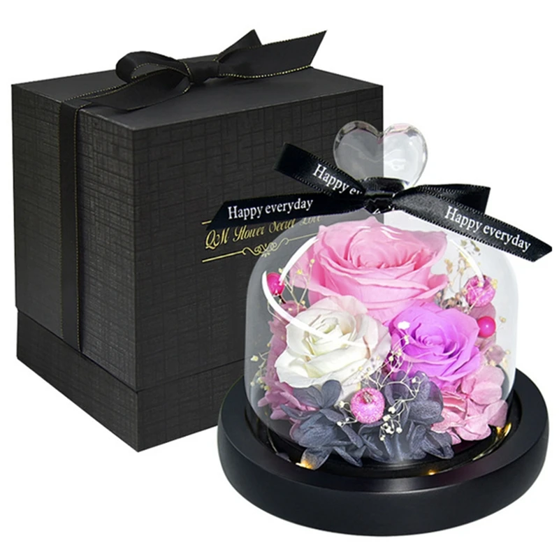 

Beauty And the Beast Preserved Roses in Glass Forever Eternal Rose with LED Gifts for Valentine Wedding Christmas Gift