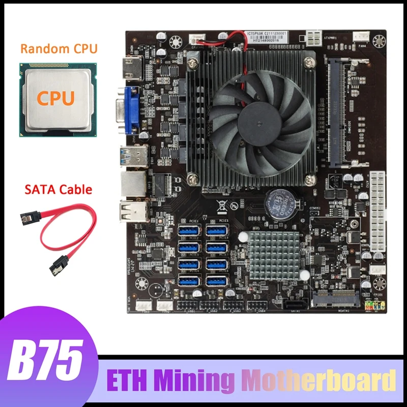

B75 ETH Mining Motherboard+CPU+Fan+SATA Cable 8 USB3.0 To PCIE X1 Support DDR3L SODIMM RAM MSATA ETH Miner Motherboard