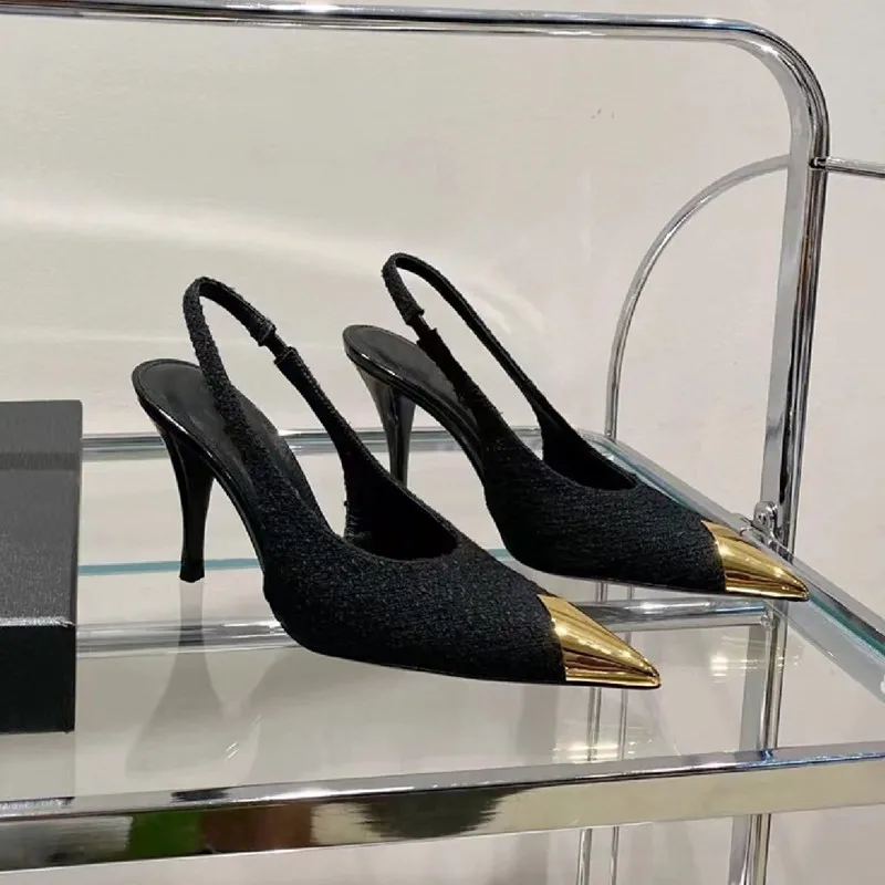 Women's High Heel Sandals 2023 Spring and Autumn New Metal Fashion Banquet Pointed Thin Heel Sexy Muller Shoes