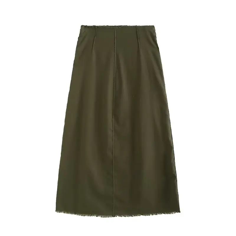 

Ladies' 2023 Chic and Fashionable New Stitching Details, Raw Edge Design, Long Skirt, Retro High Waist Zipper Skirt Mujer
