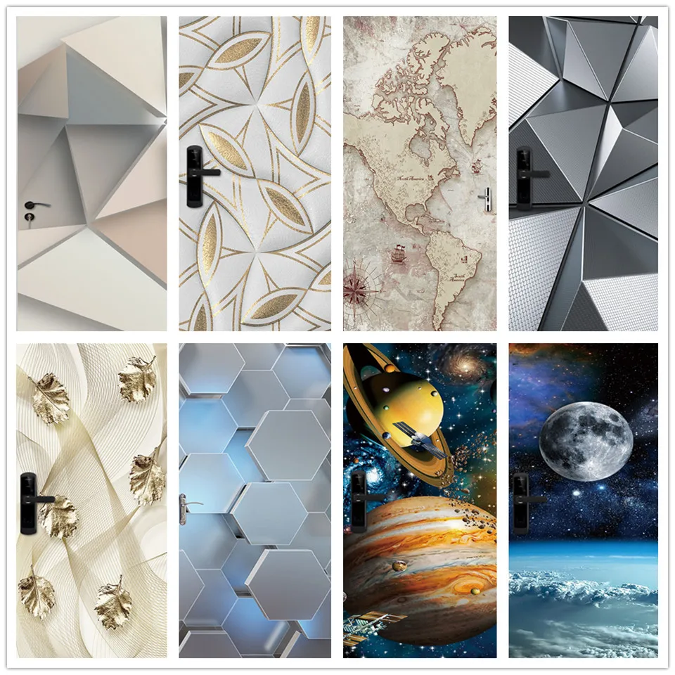 

95x215cm Geometric Door Stickers Waterproof Self-adhesive Wallpaper Living Room Bedroom Home Decor Mural DIY Renovation Decals