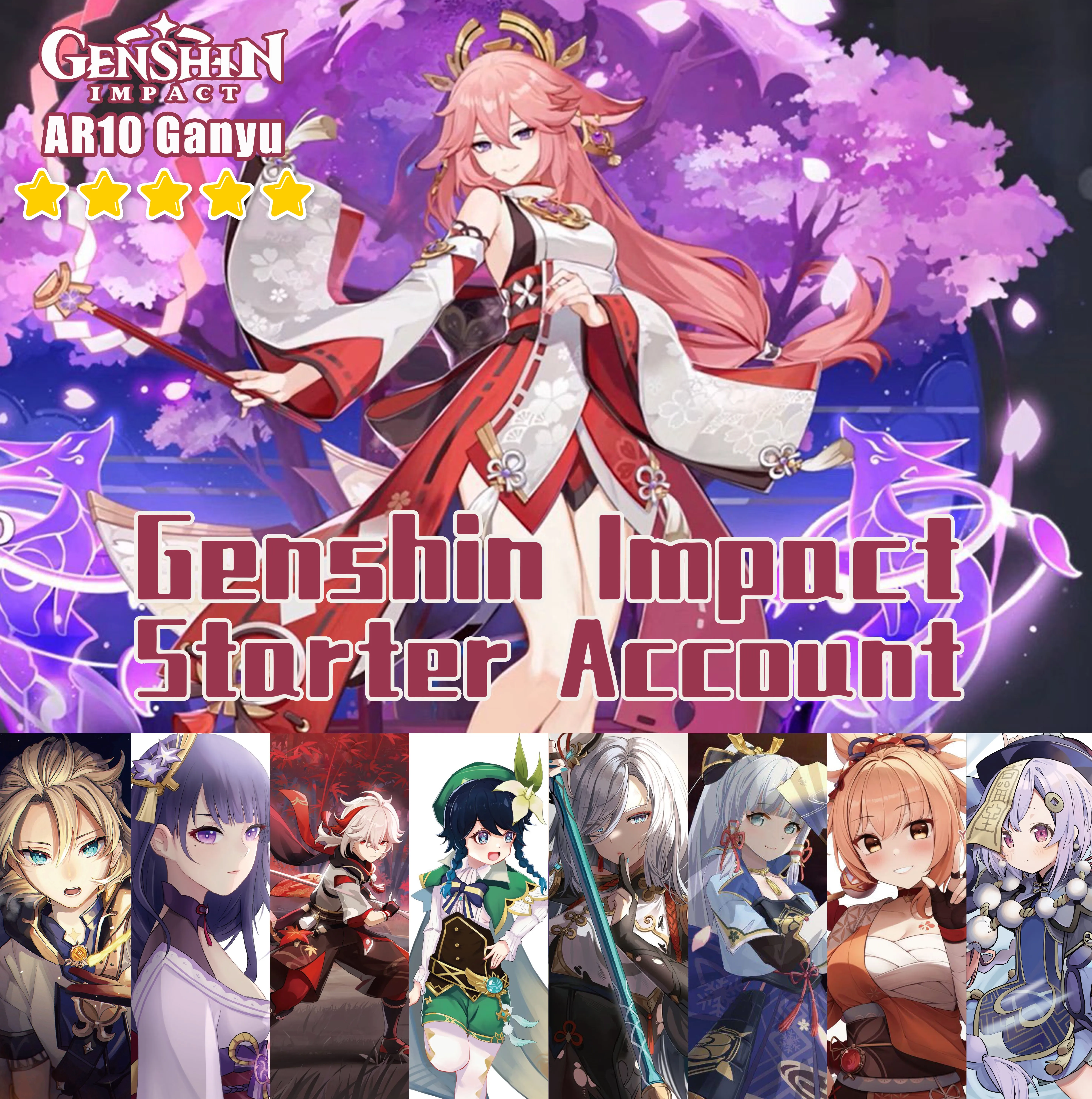 

Ganyu Kazuha Hutao Yoimiya Tartaglia Baal Keqing Kokomi Eula Klee Venti Diluc Dual NA/EU/Asia Genshin Impact Account