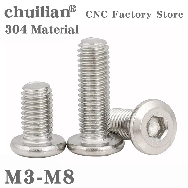 

1/50pcs M3 M4 M5 M6 M8 304 Stainless Steel Large Flat Hex Hexagon Socket Head Allen Furniture Rivet Screw Connector Joint Bolt