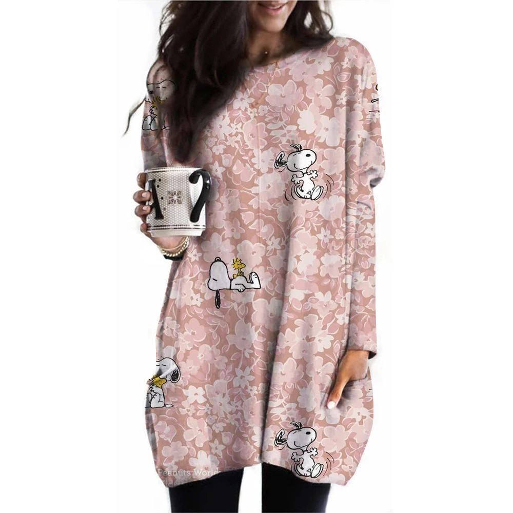 Женская футболка с круглым вырезом длинным рукавом и карманами элегантная