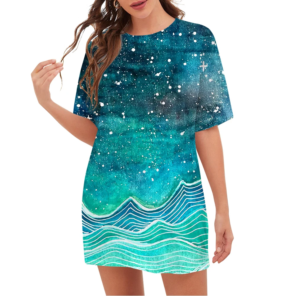 

CLOOCL Fashion Women T-shirt Romantic Starry Sky Pattern 3D Printed Loose Crew Neck Short Sleeve Tee Casual Oversized Tops