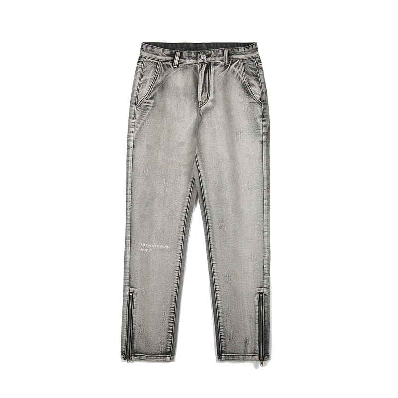 Four Seasons Men's Casual Jeans Fashion Straight Split Wide Leg Pants Street Loose Mopping Denim Trousers Summer Men's Clothing