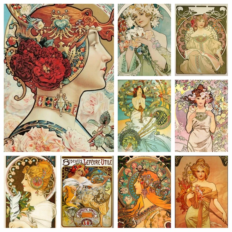 

Alfons Maria Mucha Diamond Painting AB Full Square Round Drills Mosaic Cross Stitch Alphonse Beauty Woman Wall Art Home Decor