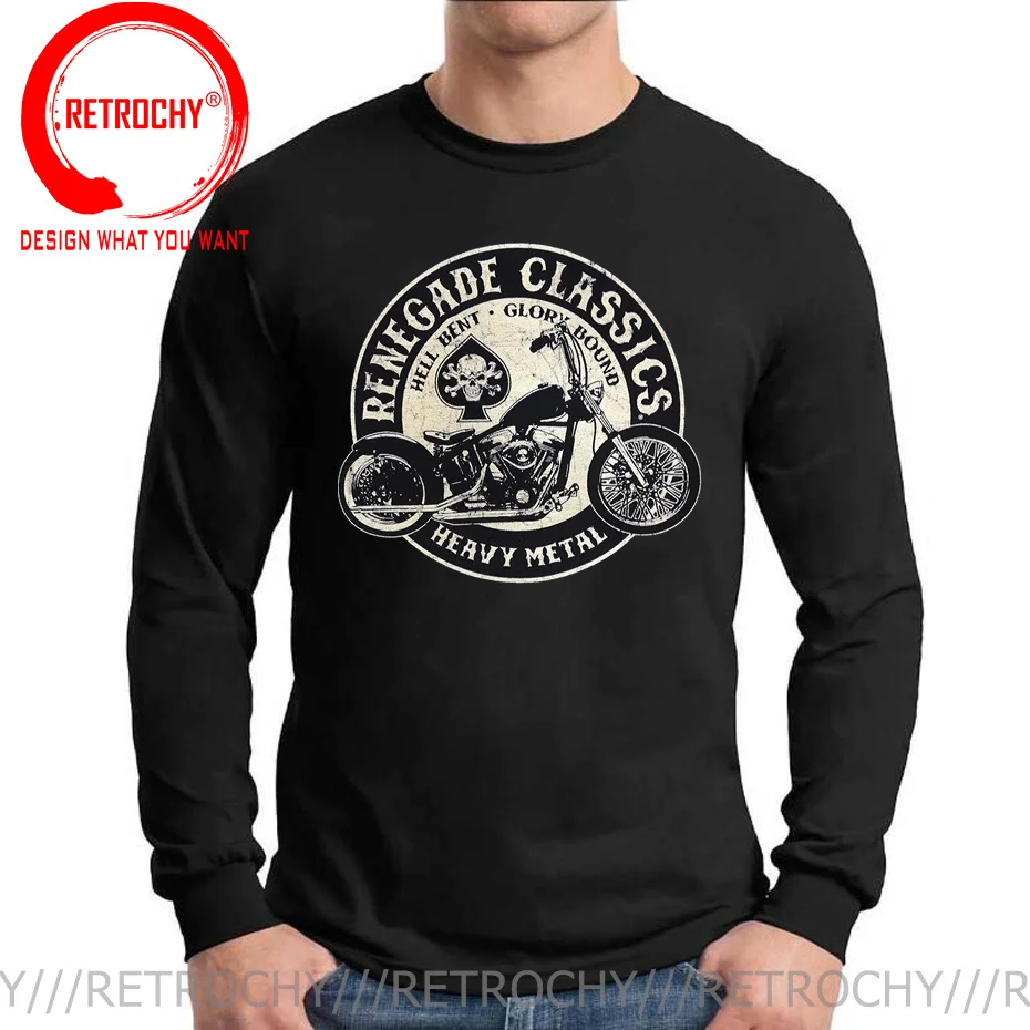 

Тяжелый металлический мотоцикл США Мужская хлопковая футболка с круглым вырезом с длинными рукавами под заказ женская нижняя рубашка Евро...