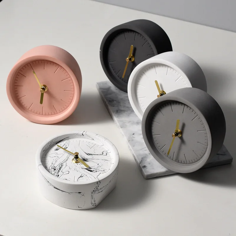 

Nordic Style Ins Cement Clock Industrial Style Silent Seat Clock Circular Small Table Clock Home Decoration Decoration Accessori