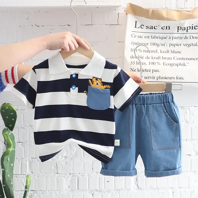 

New Baby Boys Summer Clothes Cotton Strips Sports Suit Infant T Shirt Shorts Children Clothing Tracksuits Sets 0-4 Years