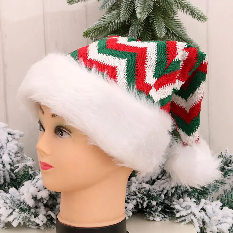 

2pcs Christmas Knit Hat Beanie Cap for Women Adult Stripe Xmas Hat Beanie, Red Green White