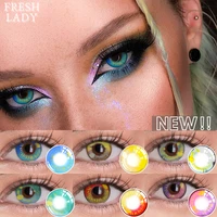 FRESH LADY Official Colored Contact Lens For Eyes Soft Yearly 1Pair Halloween Blue Yellow Cosplay Lenses Large Beauty Pupils