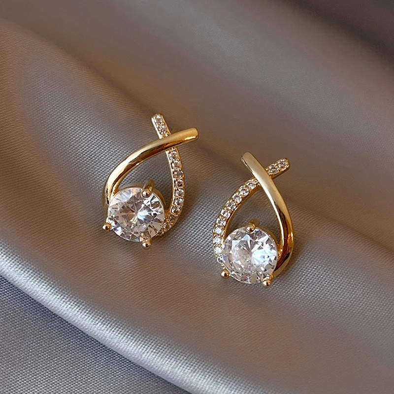 

New Fashion Mermaid Tail Stud Earrings Simplicity Teardrop-Shaped Cross Fishtail Zircon Earrings Jewelry For Women Festival Gift