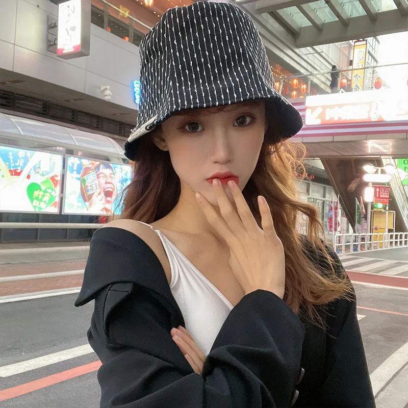 

Double-Sided Hat Women's Plaid Bucket Bucket Hat Korean Style Fashion New Outdoor Sun Protection Sunshade Leisure Basin Hat