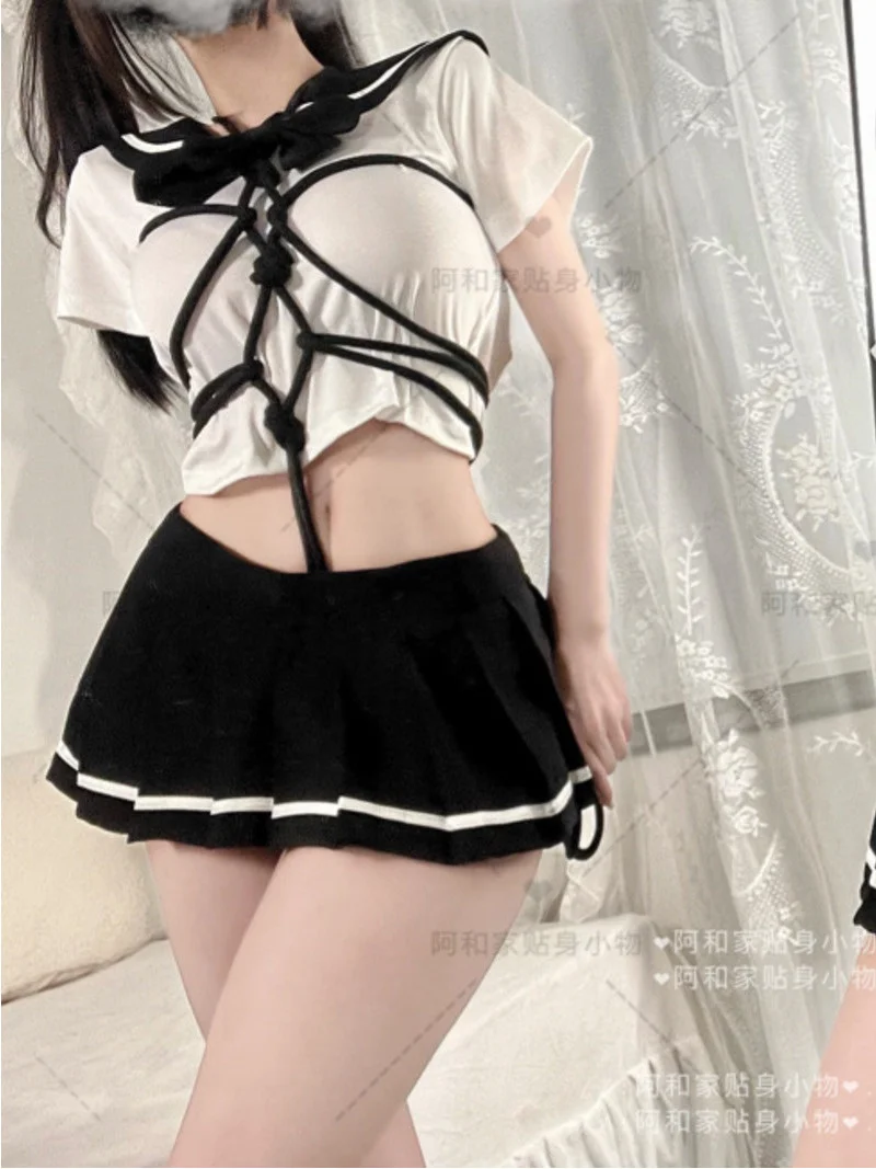 

Lolita Sweet JK Hot Sexy Korean Women Mini Pleated Skirts Bandage T Shirt Tees Two Piece Set Bundle Set Swet Girl Tops 6G3H