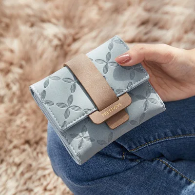 

Brand Wallet New Ladies Short Wallet Fashion PU Plaid Buckle Simple Ladies European and American Folding Coin Purse