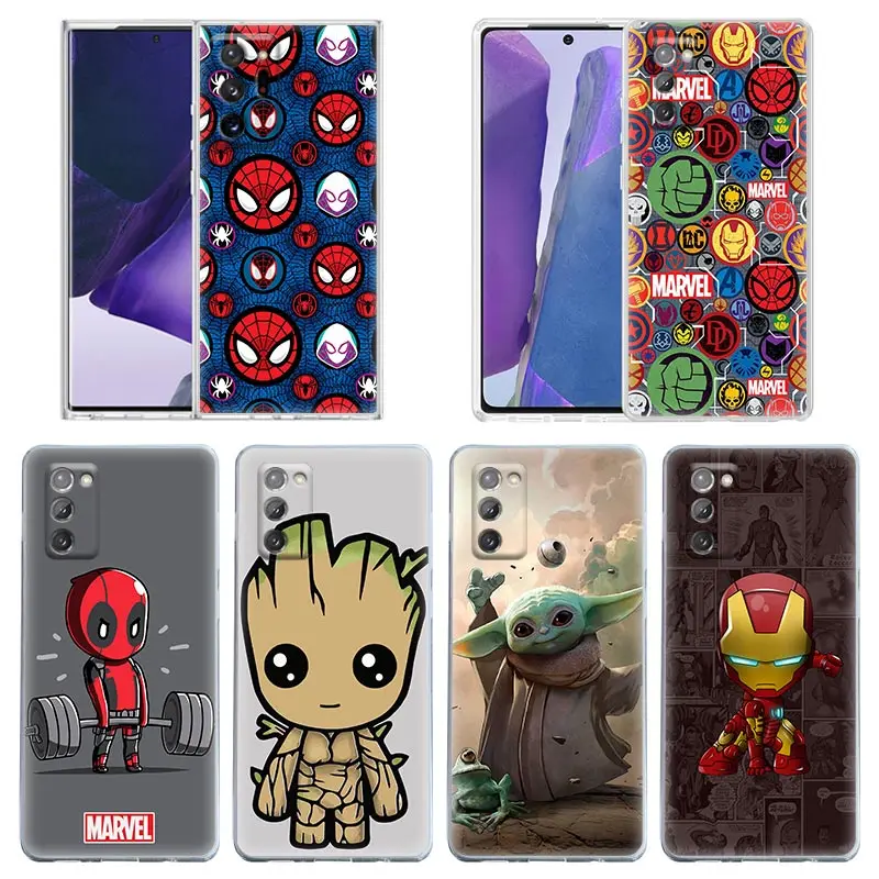 

Case For Samsung Note 20 Ultra 5G 8 9 Plus Funda Galaxy A50 A70s A30 A20 A01 Clear Cover Cartoon Marvel Logo Spiderman Deadpool