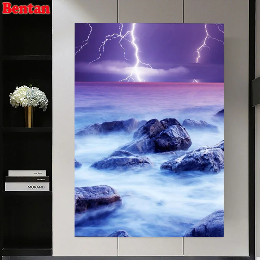 

Diamond Painting Purple Sea Thunder And Lightning Scenery Mosaic Picture 5D DIY Diamond Embroidery Cross Stitch Kits Home Decor