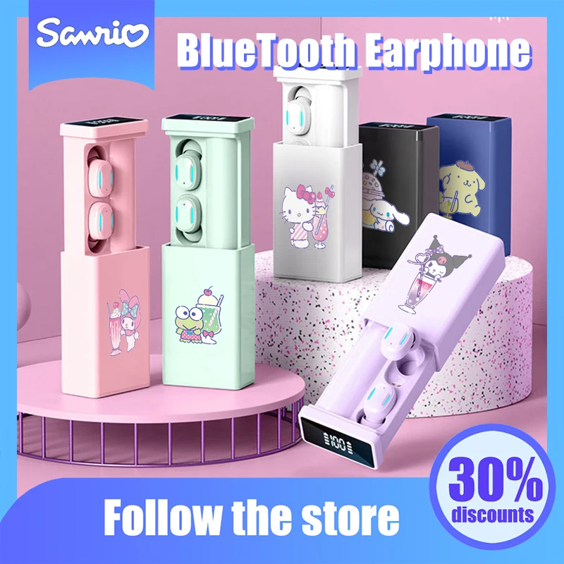 

Kawaii Sanrio Anime Bluetooth Earphone Cute Kuromi My Melody Hello Kitty Cartoon Power Bank Earphones Originality Children Gifts