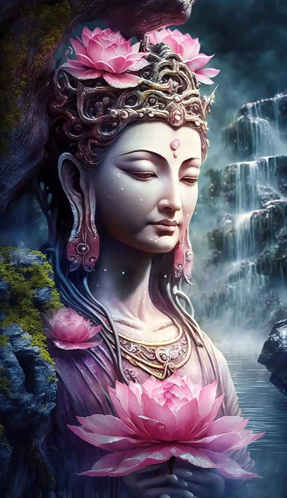 Картина на холсте с рамкой лотос Будда 100x200 см 70x140