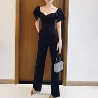 high quality fashion sexy strapless jumpsuits women summer puff sleeve casual high waist jump suit playsuit silm long jumpsuit