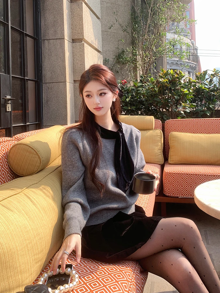 Juicecola Design Sense облегающий свитер с галстуком-бабочкой на шнуровке корейский