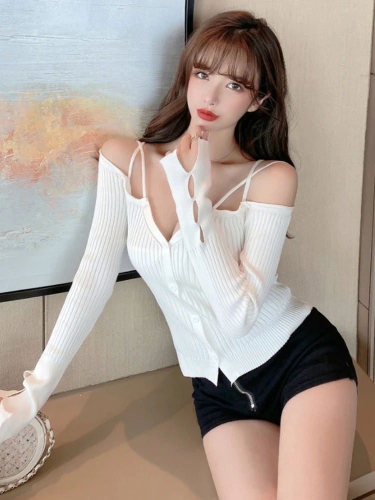 Ezgaga сексуальный вязаный кардиган Женский облегающий укороченный свитер с