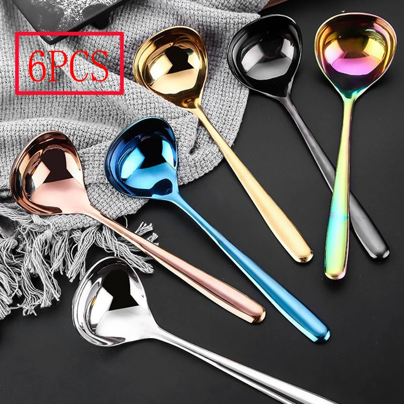 

304Stainless Steel Spoon Long Handle Small Soup Spoon Big End Deep Round Spoon Household Porridge Spoon Drinking Spoon Big Spoon