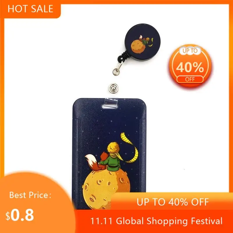 

Little Prince Moon Fox Cartoon Cute Credit Card Holder Lanyard Women Men Kid Student Reel ID Name Bus Clips Card Badge Holder