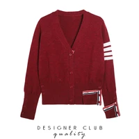 autumn new loose long sleeved lazy wind tb cardigan knitted top womens retro red sweater coat